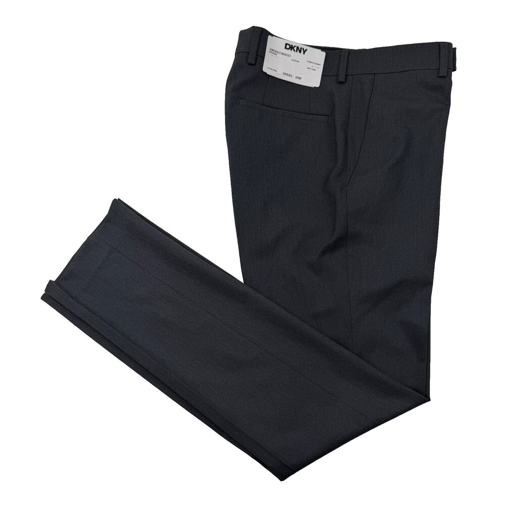 $395 NEW DKNY MENS 29X31 SOLID CHARCOAL SOFT MODERN TROUSERS DRESS PANTS SLACKS